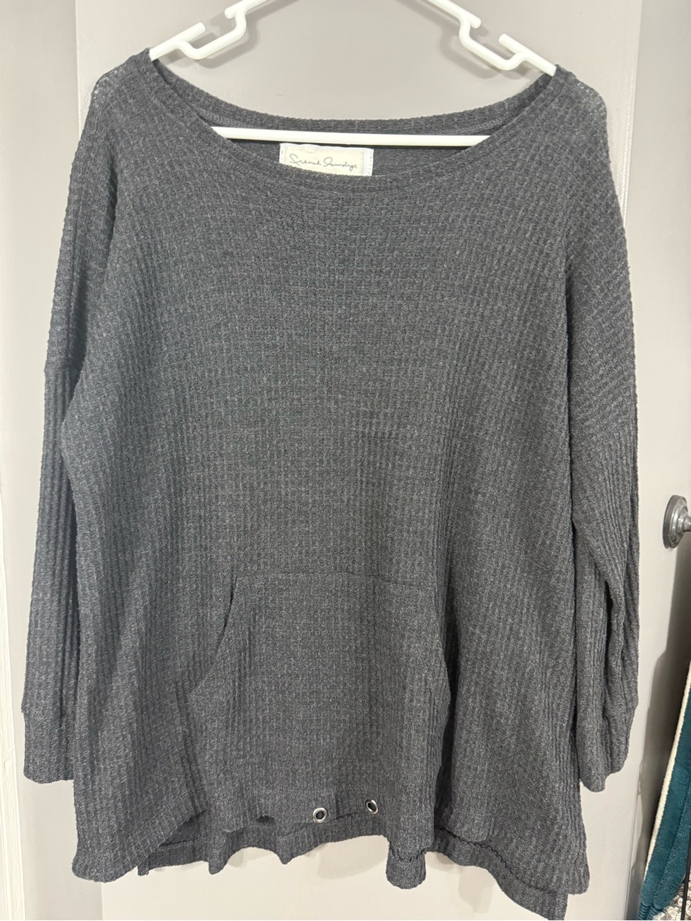 French Laundry Charcoal Waffle Knit Scoop Neck Sweater
